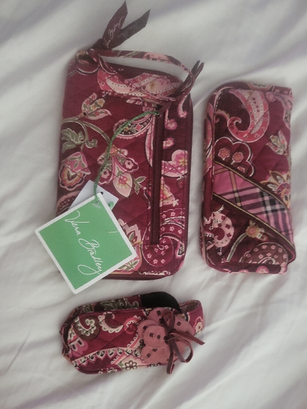 Vera Bradley Wine and Pink Paisley Quilted Wristlet Set